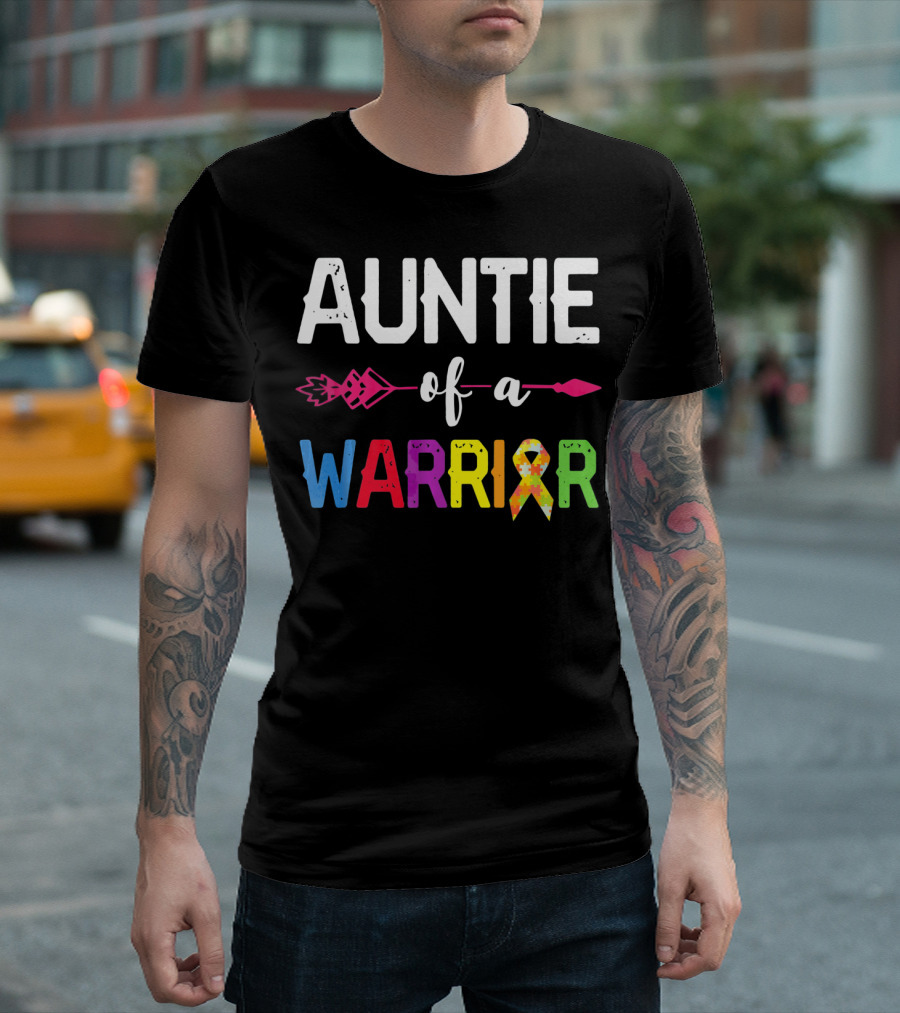 Auntie of a Warrior Autism Awareness Colorful Puzzle T-Shirt