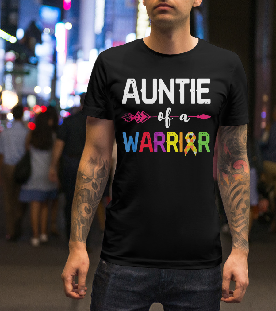 Auntie Of A Warrior Autism Awareness Colorful Puzzle T-Shirt