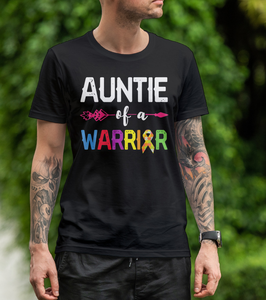 Auntie Of A Warrior Autism Awareness Colorful Puzzle T-Shirt