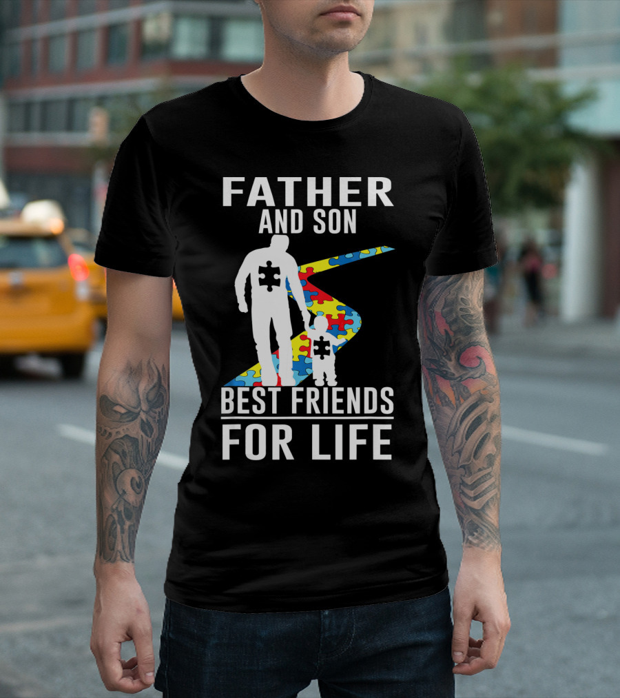 Father And Son Best Friends For Life Puzzle Piece Autism Awareness T-Shirt