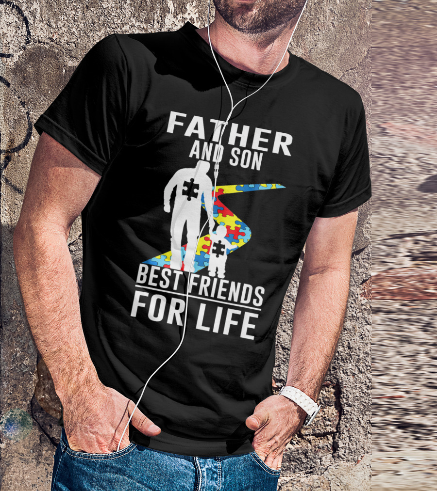 Father And Son Best Friends For Life Puzzle Piece Autism Awareness T-Shirt