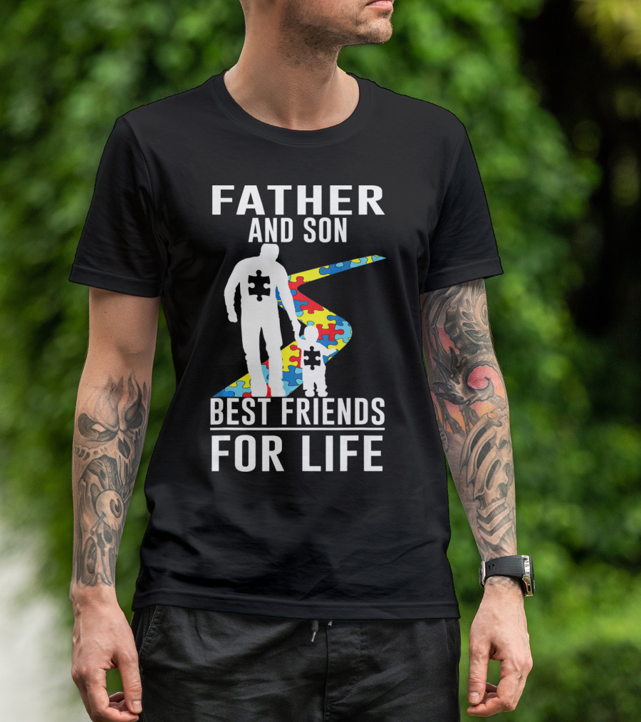 Father And Son Best Friends For Life Puzzle Piece Autism Awareness T-Shirt