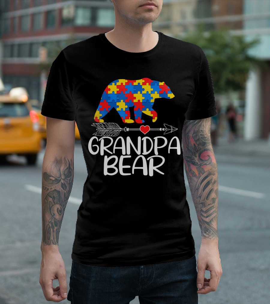 Grandpa Bear Autism Awareness Puzzle T-Shirt