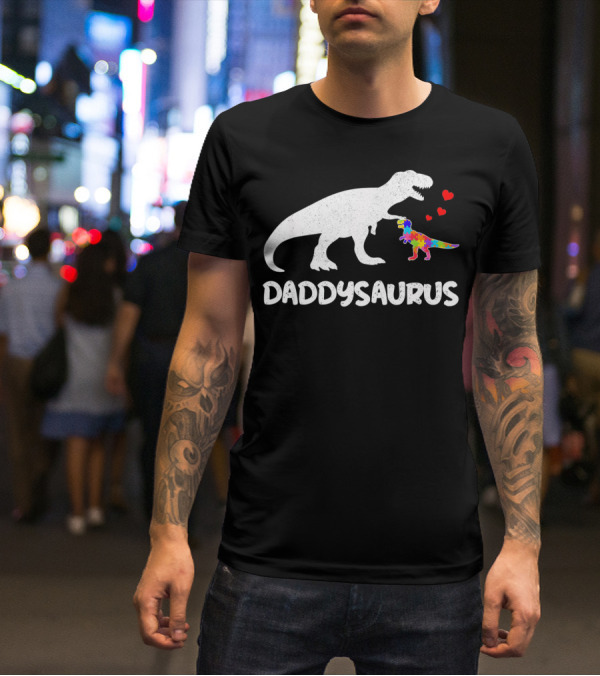 Daddysaurus Dinosaur Puzzle Heart Autism T-Shirt