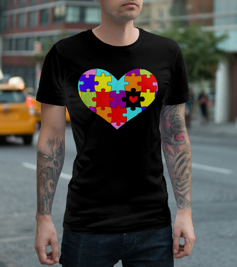 Autism Awareness Heart Puzzle Pieces Colorful T-Shirt