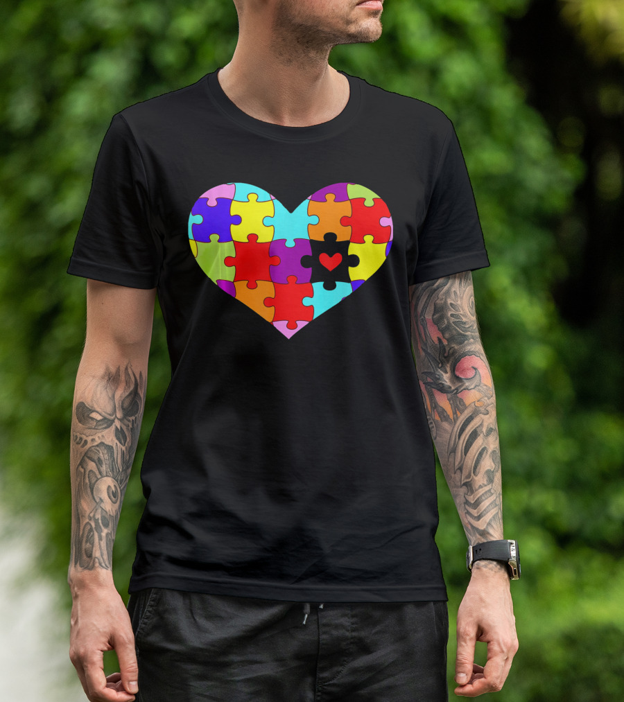 Autism Awareness Heart Puzzle Pieces Colorful T-Shirt