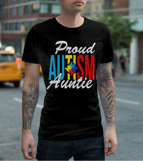 Proud Autism Auntie Puzzle Piece Awareness Support T-Shirt