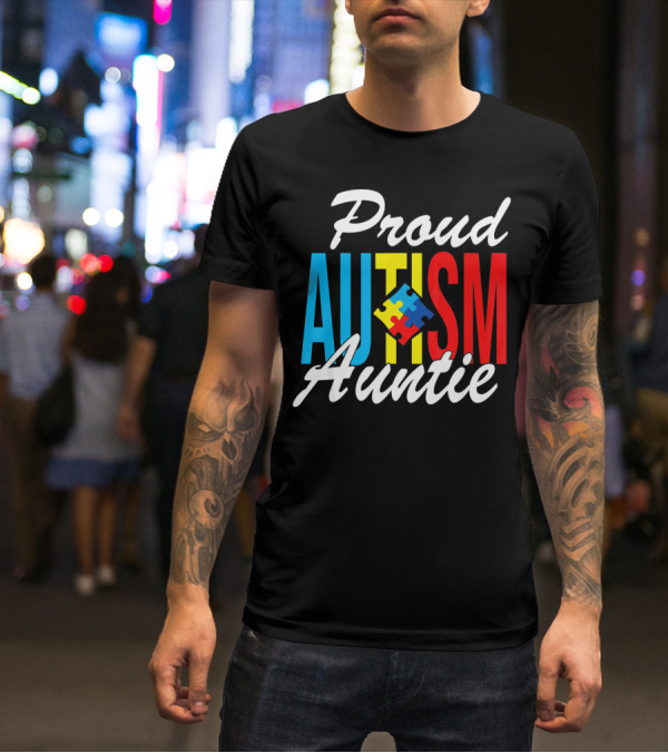 Proud Autism Auntie Puzzle Piece Awareness Support T-Shirt