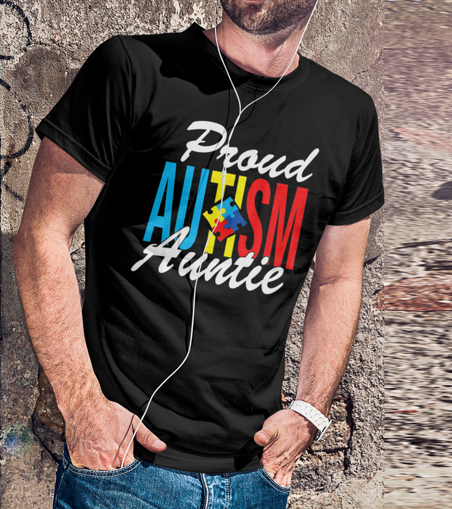 Proud Autism Auntie Puzzle Piece Awareness Support T-Shirt