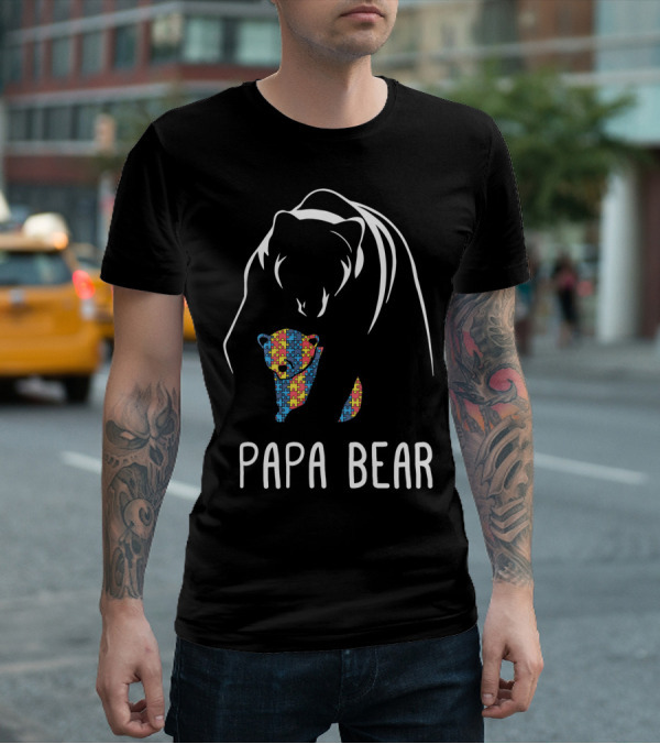Papa Bear Autism Awareness Puzzle T-Shirt