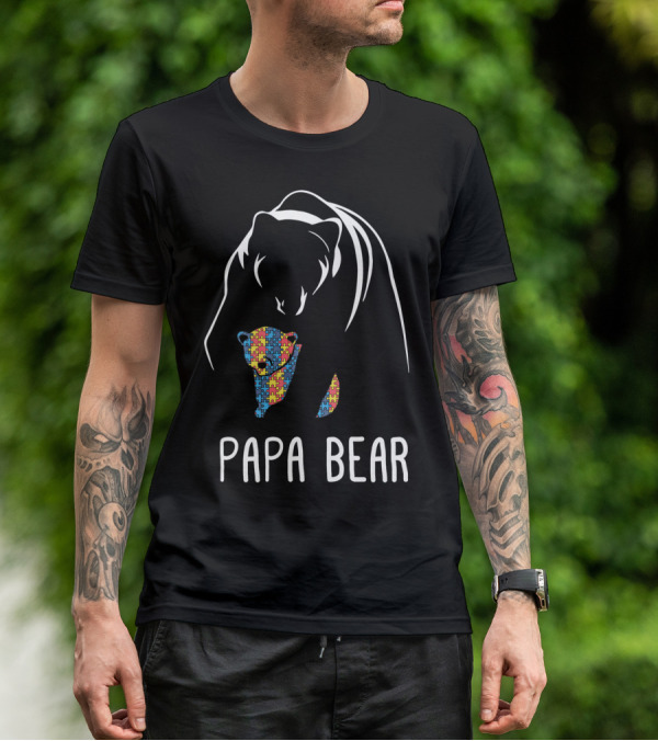 Papa Bear Autism Awareness Puzzle T-Shirt