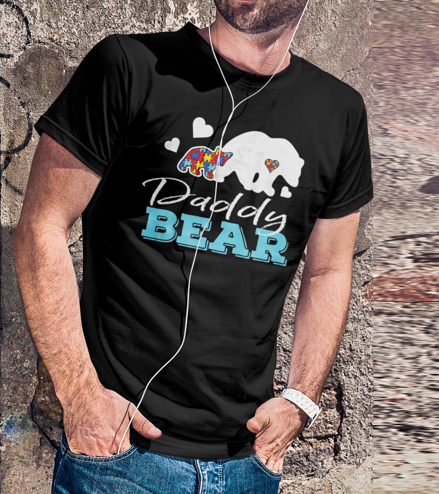 Daddy Bear Puzzle Heart Autism Awareness T-Shirt