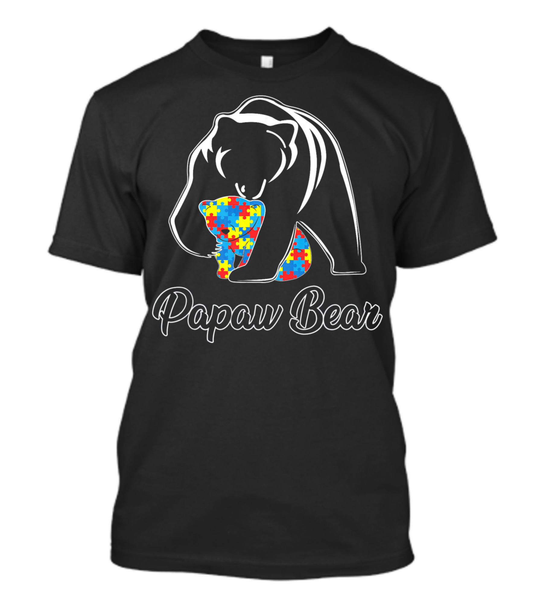 Papaw Bear Holding Puzzle Piece Autism Awareness Men's T-Shirt