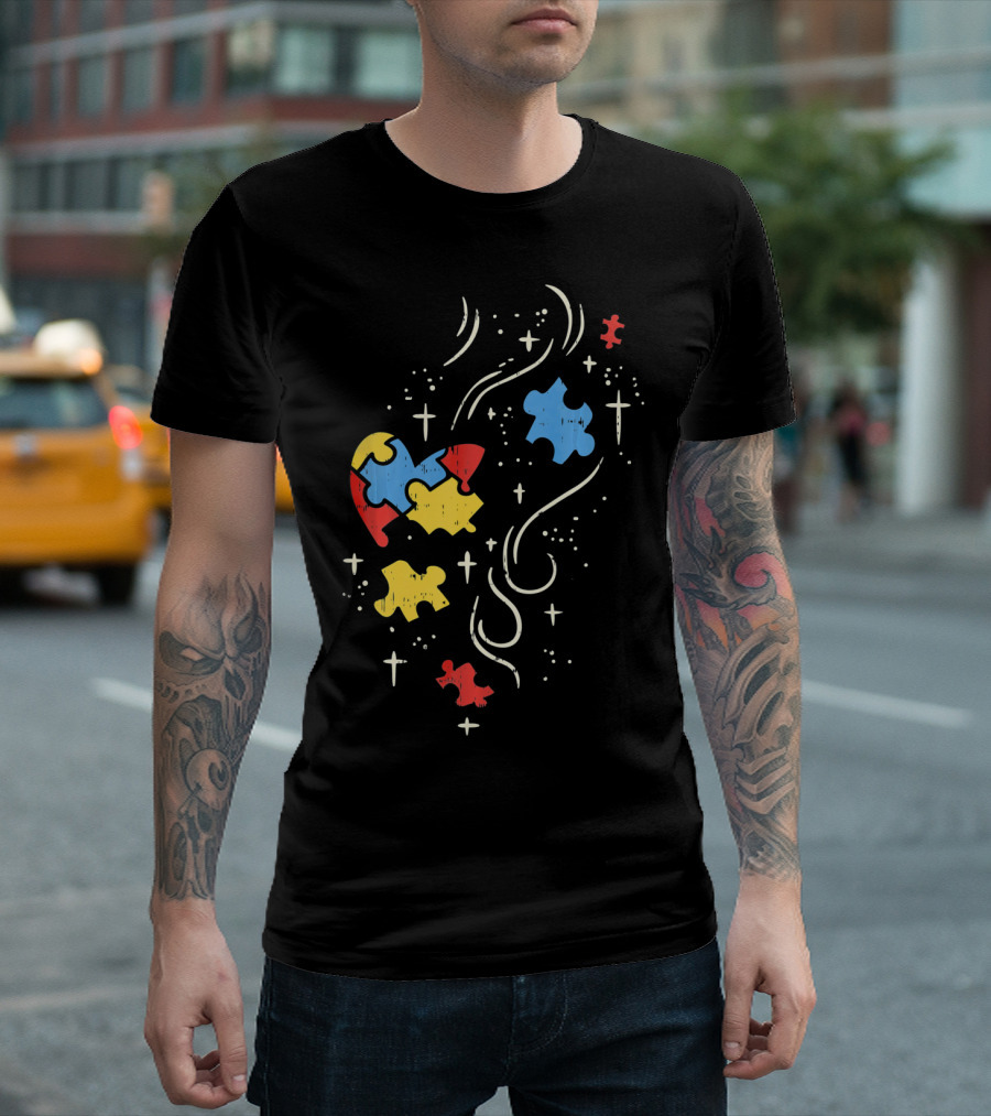 Autism Awareness Puzzle Ribbon Heart Crosses T-Shirt