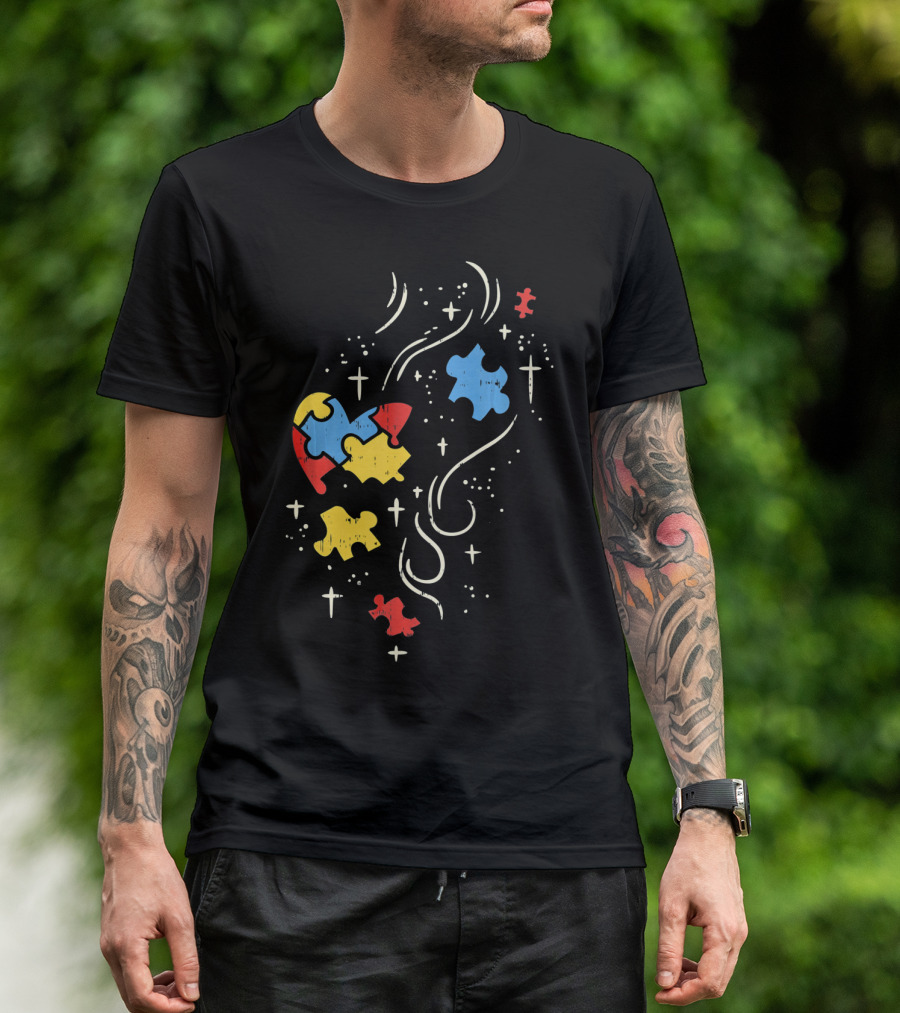Autism Awareness Puzzle Ribbon Heart Crosses T-Shirt