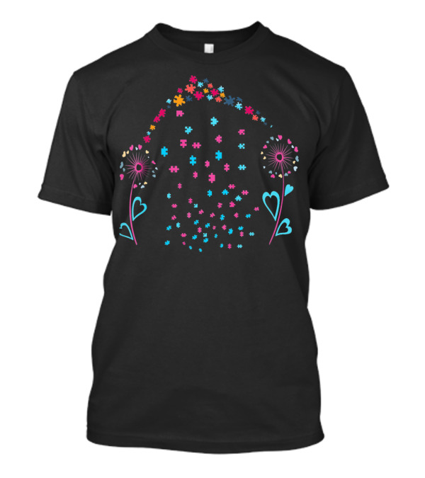 Dandelion Flower Puzzle Pieces Autism Heart T-Shirt