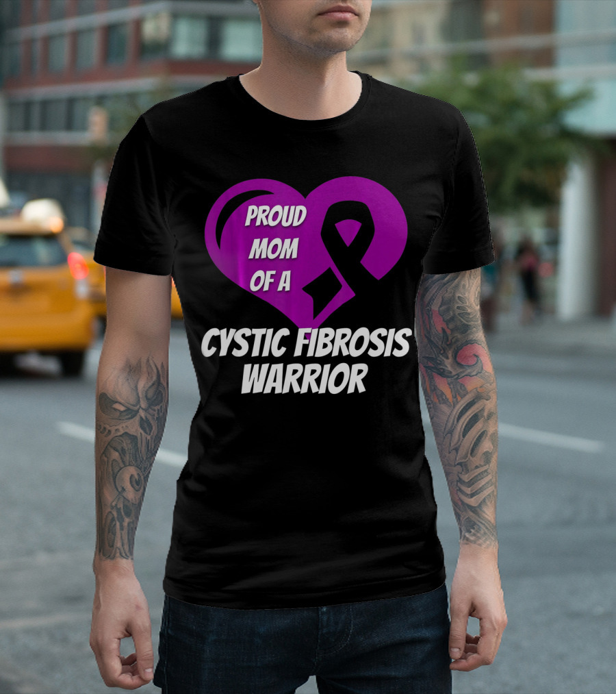 Proud Mom of a Cystic Fibrosis Warrior Purple Ribbon Heart T-Shirt