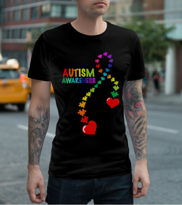 Autism Awareness Puzzle Heart Ribbon Rainbow T-Shirt