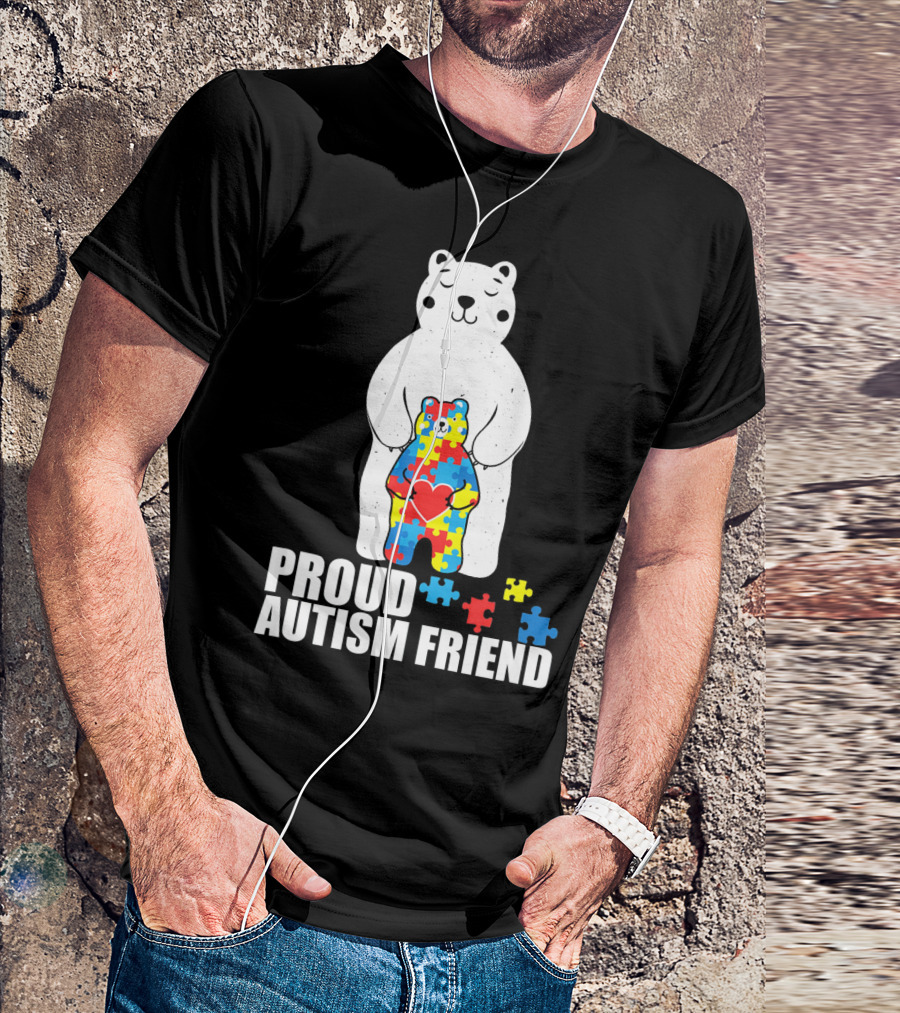 Proud Autism Friend Bear With Colorful Puzzle Pieces T-Shirt