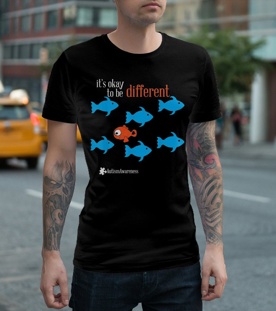 it's okay to be different Autism Awareness Puzzle Fish T-Shirt