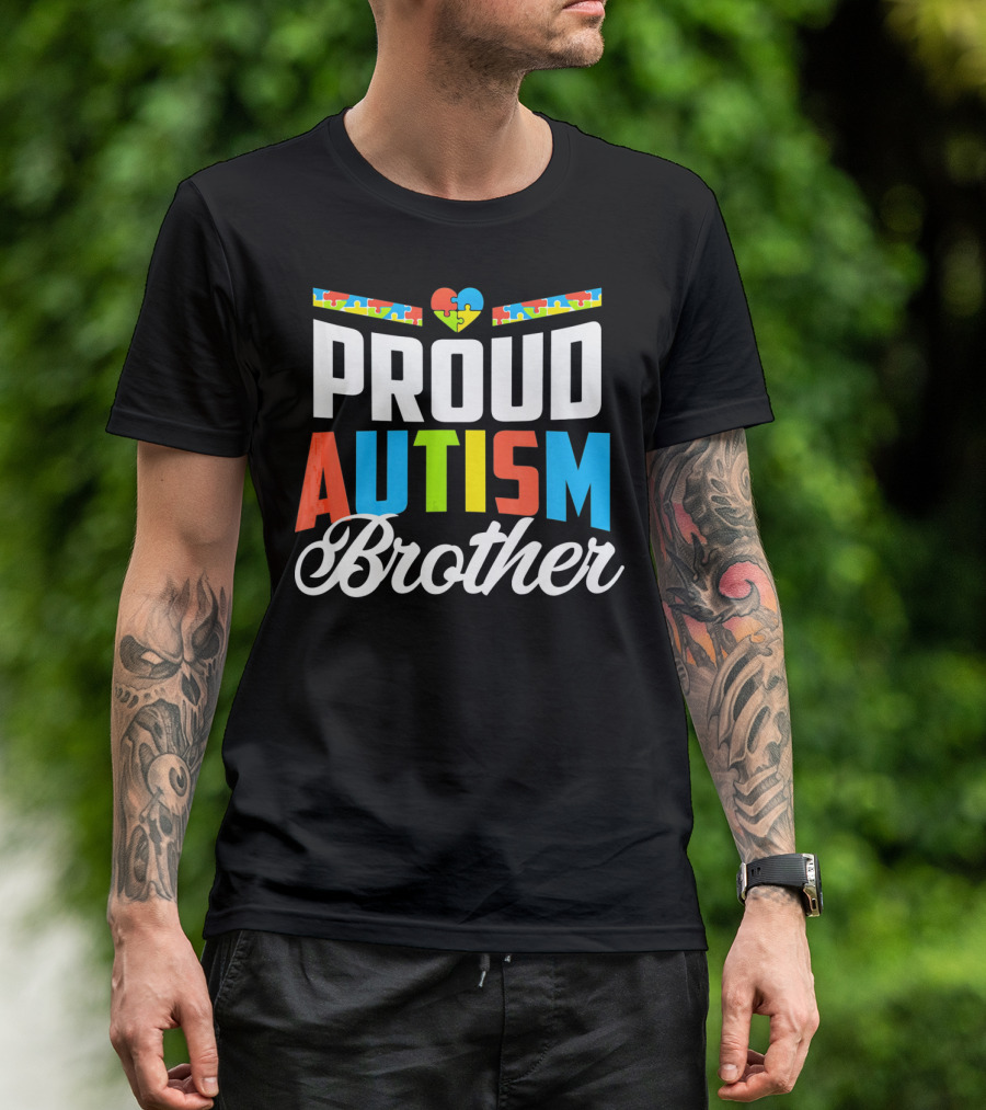 Proud Autism Brother Puzzle Heart Awareness Support T-Shirt