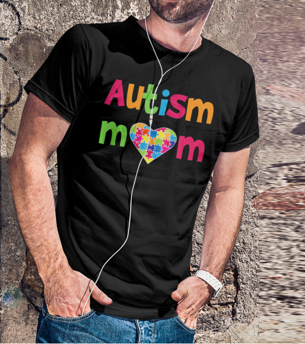 Autism Mom Heart Puzzle Autistic Awareness T-Shirt