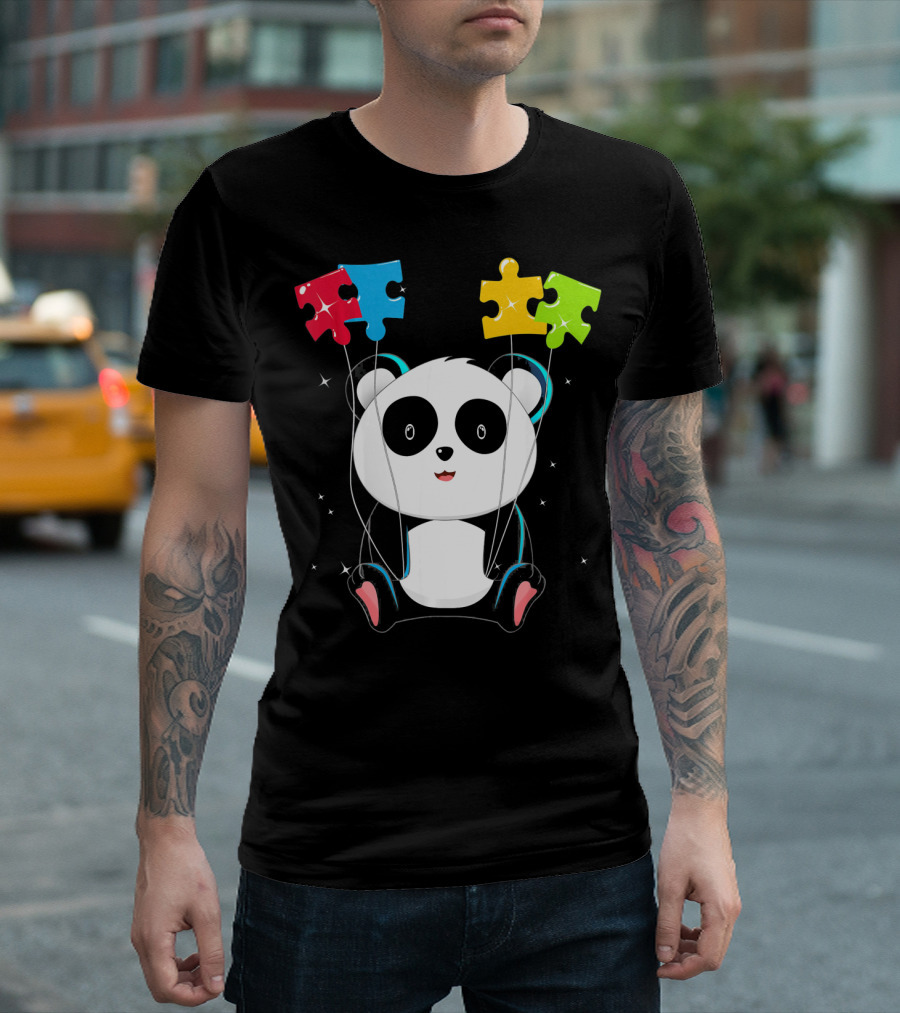 Autism Awareness Cute Panda with Colorful Puzzle Balloons T-Shirt