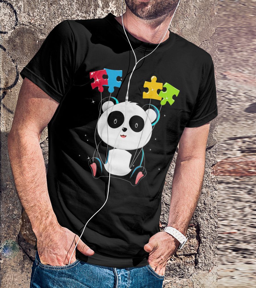 Autism Awareness Cute Panda With Colorful Puzzle Balloons T-Shirt