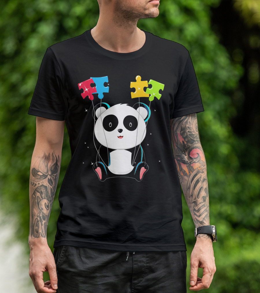 Autism Awareness Cute Panda With Colorful Puzzle Balloons T-Shirt