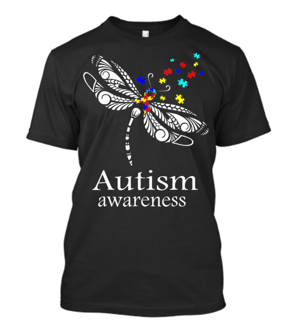 Autism Awareness Dragonfly Puzzle Pieces Symbolizing Support T-Shirt