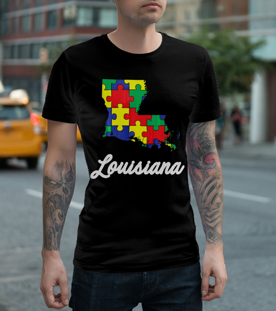 Autism Awareness Puzzle Map Louisiana T-Shirt