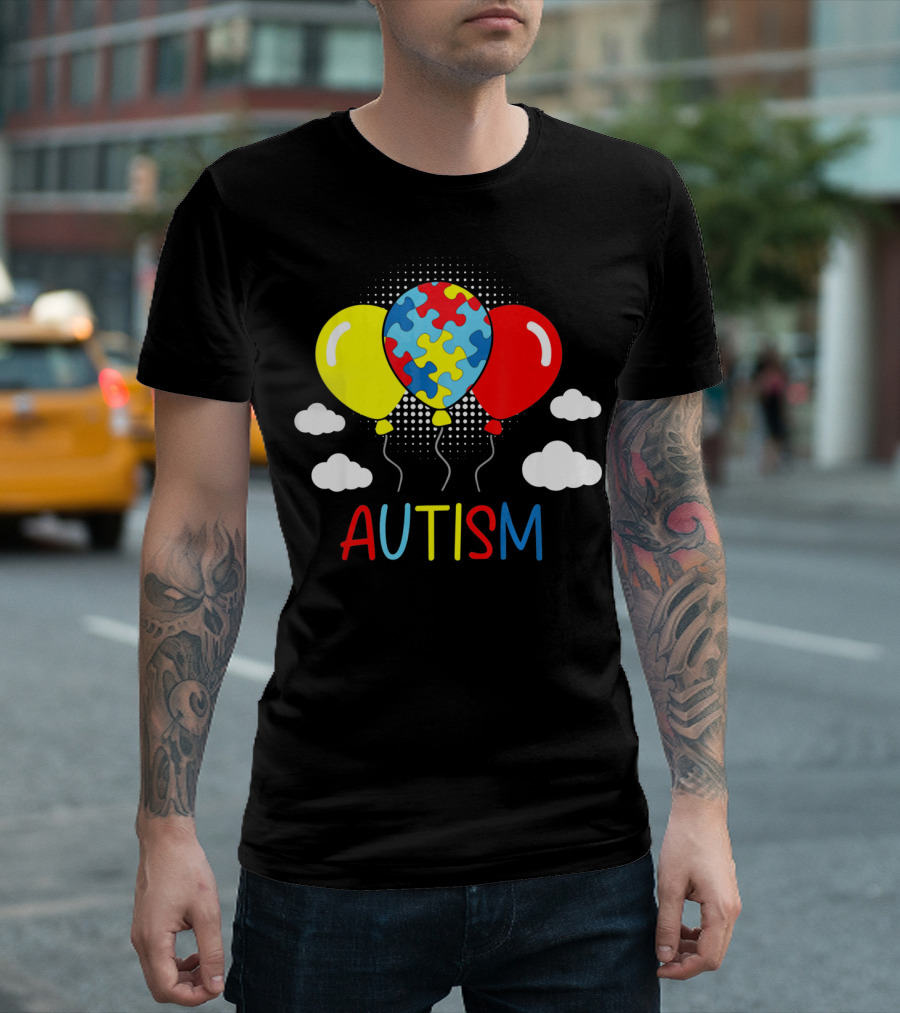 Autism Awareness Balloons Puzzle Clouds T-Shirt