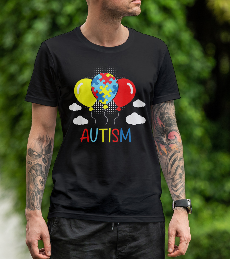 Autism Awareness Balloons Puzzle Clouds T-Shirt