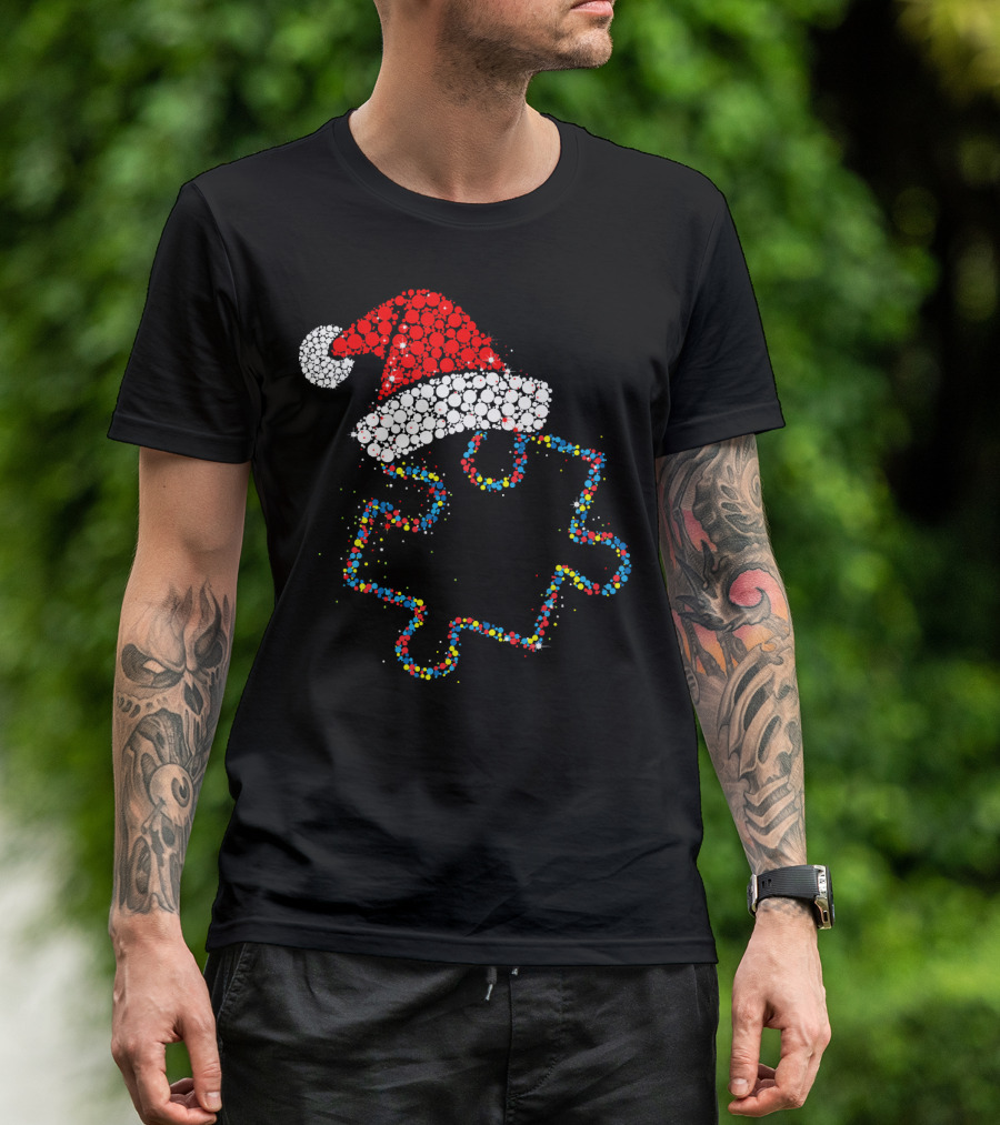 Puzzle Santa Merry Christmas Autism Awareness T-Shirt