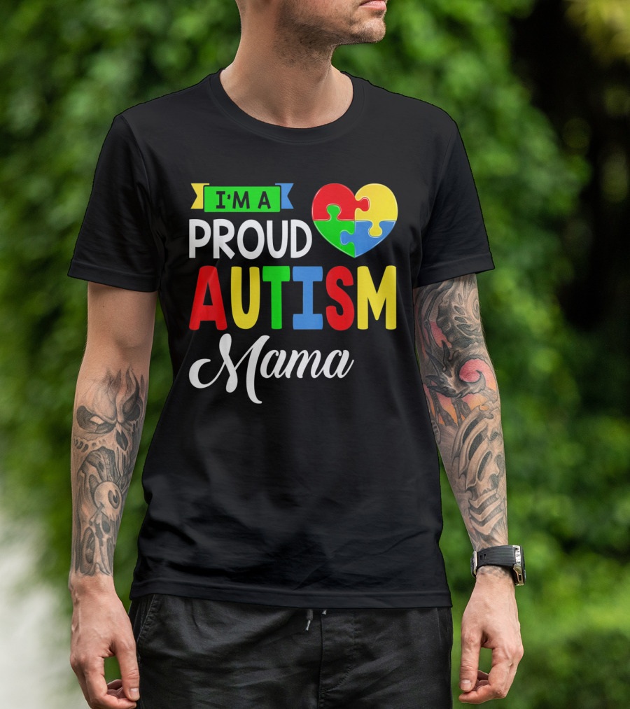 I'M A Proud Autism Mama Puzzle Heart Mamasaurus T-Shirt