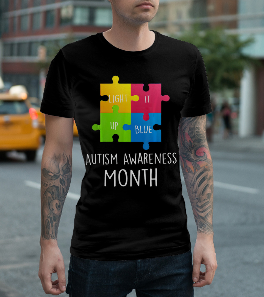 Light It Up Blue Autism Awareness Month Puzzle Piece T-Shirt