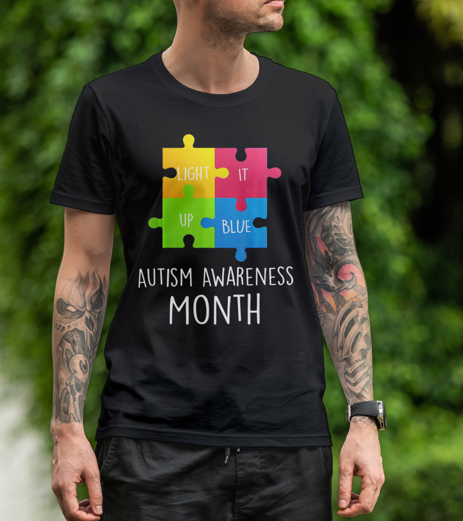 Light It Up Blue Autism Awareness Month Puzzle Piece T-Shirt