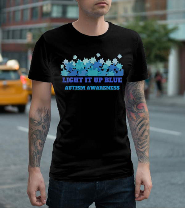 Light It Up Blue Autism Awareness Puzzle Pieces T-Shirt