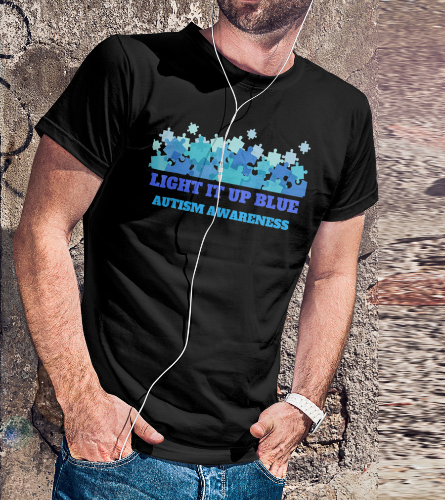 Light It Up Blue Autism Awareness Puzzle Pieces T-Shirt
