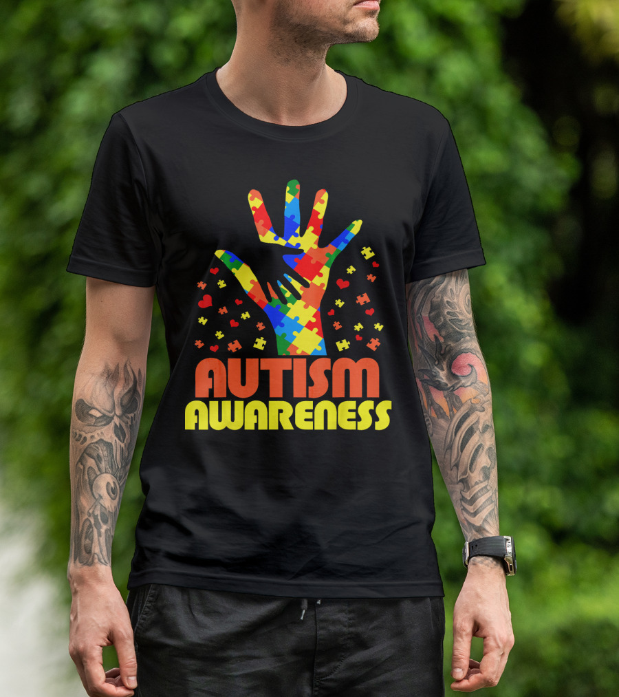 Autism Awareness Puzzle Piece Hand Son Daughter T-Shirt