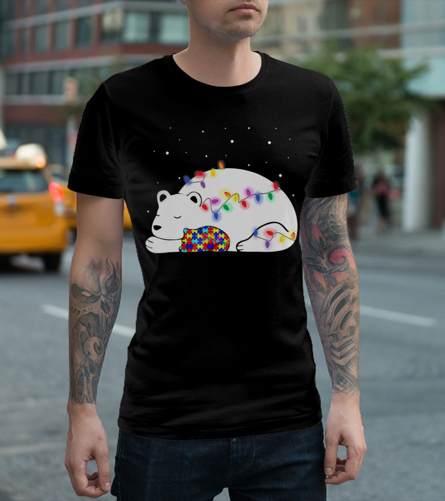 Autism Awareness Mama Bear Christmas Lights Puzzle T-Shirt