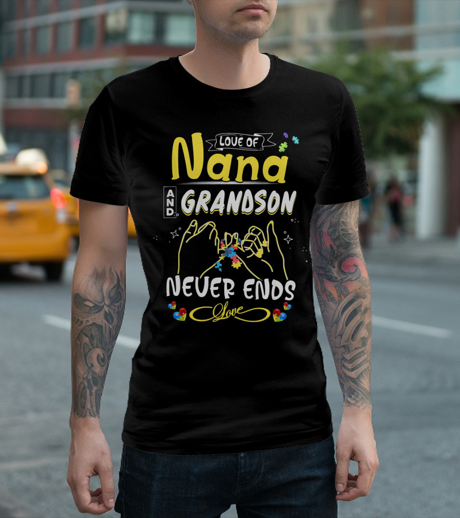 Love of Nana and Grandson Never Ends Love Puzzle Connection T-Shirt