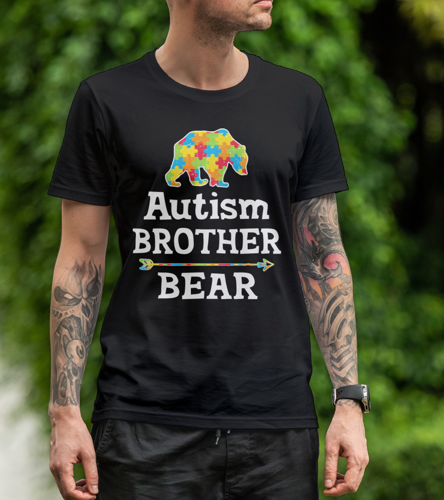Autism Brother Bear Puzzle Piece Awareness Arrow T-Shirt