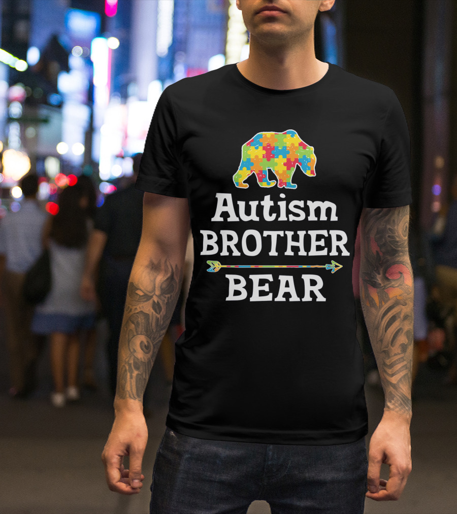 Autism Awareness BROTHER Bear Puzzle Piece Arrow T-Shirt