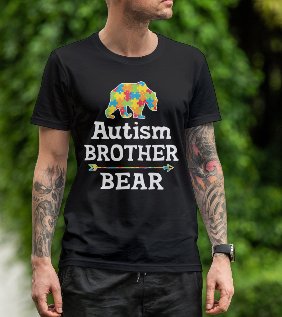 Autism Awareness BROTHER Bear Puzzle Piece Arrow T-Shirt
