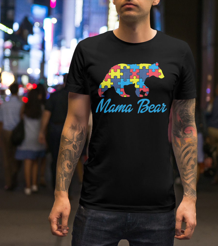 Mama Bear Autism Puzzle Awareness T-Shirt