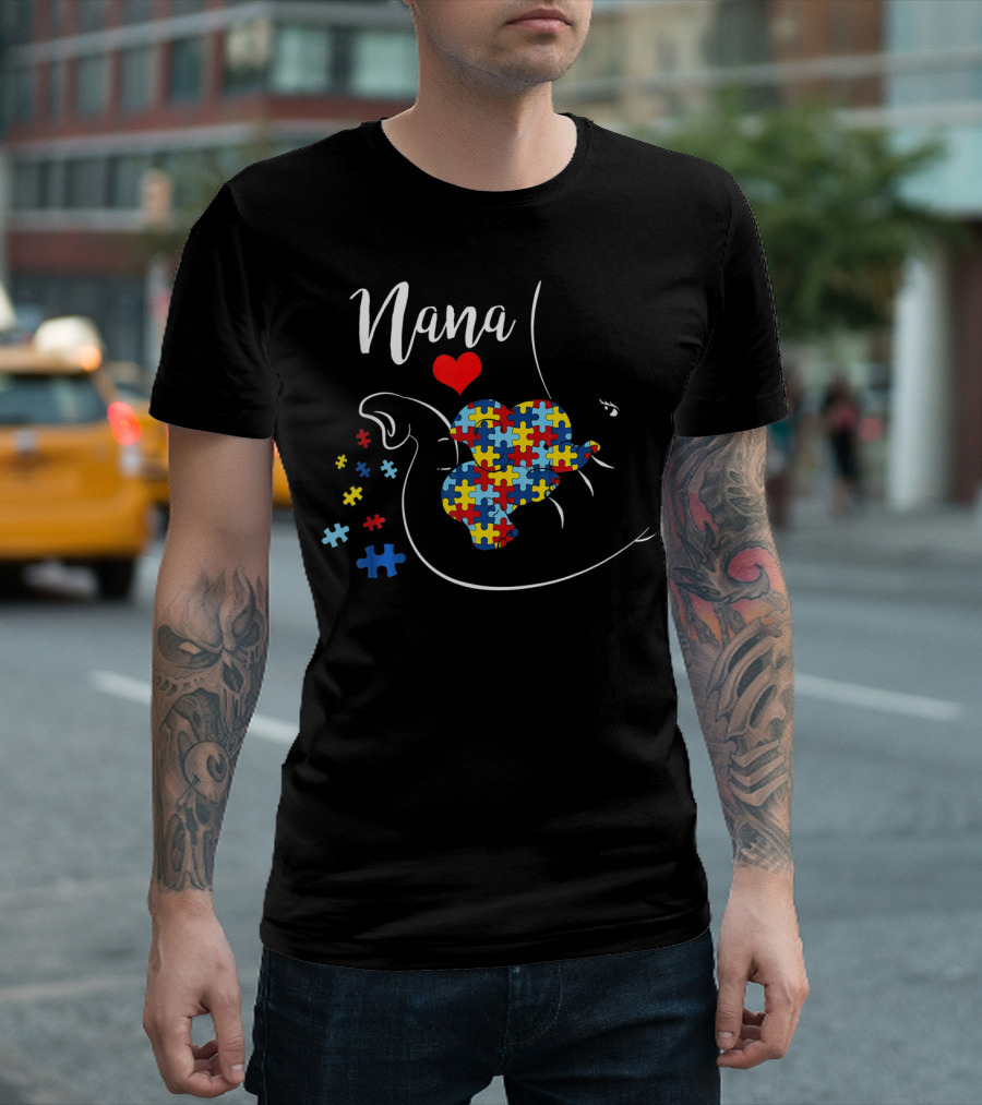 Nana Elephant Puzzle Heart Autism Awareness T-Shirt