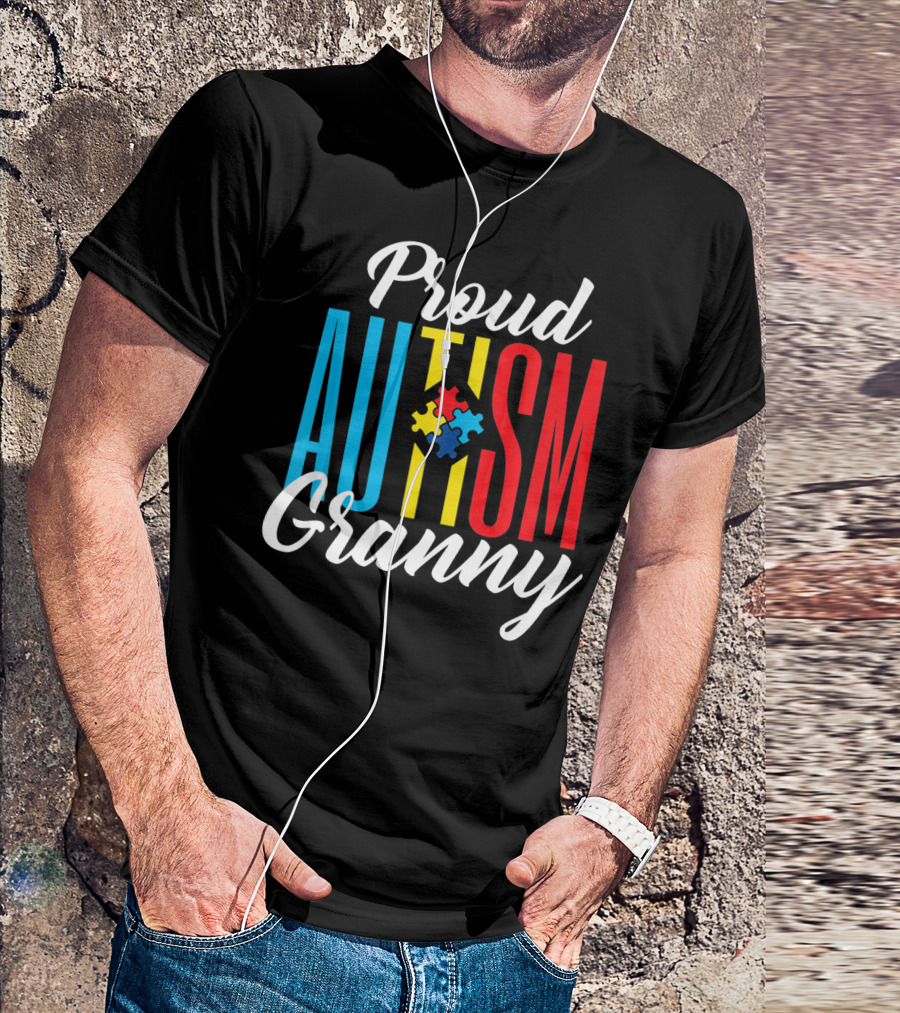 Proud Autism Granny With Colorful Puzzle Awareness T-Shirt