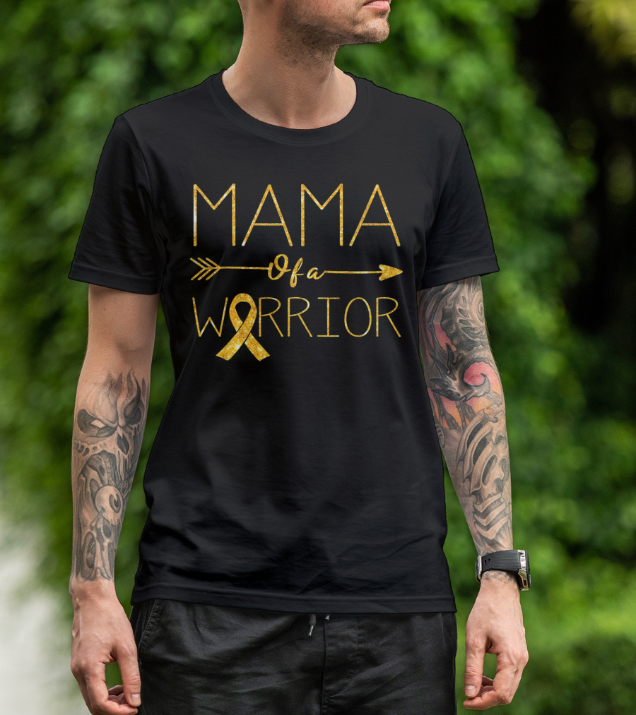 MAMA Of A Warrior Golden Ribbon Childhood Cancer Awareness T-Shirt