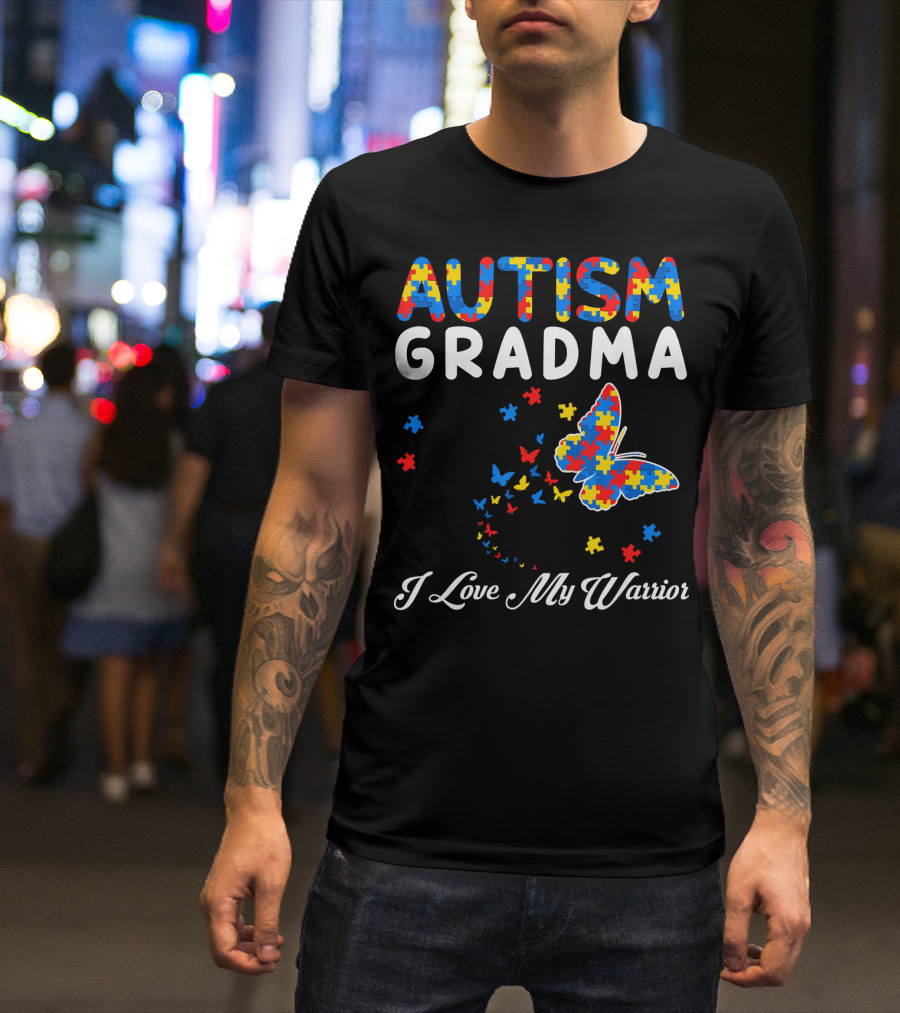 Autism Grandma I Love My Warrior Butterfly Puzzle T-Shirt